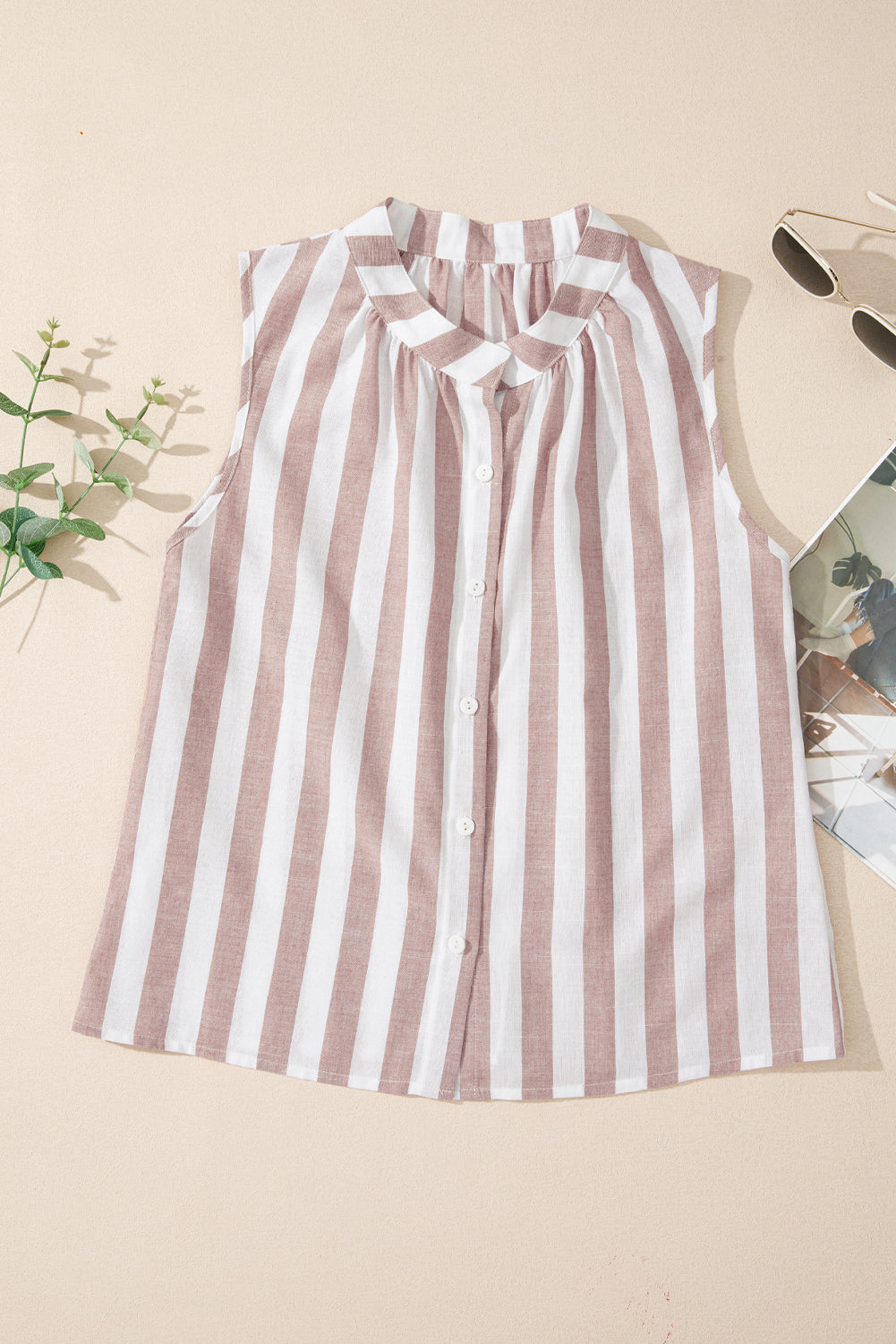 Stripe Casual Button Down Sleeveless Shirt