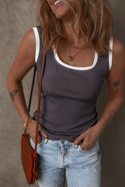 Ribbed Knit Colorblock Trim Tank Top