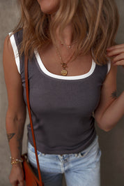 Ribbed Knit Colorblock Trim Tank Top
