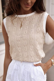 Floral Textured Crew Neck Tank Top