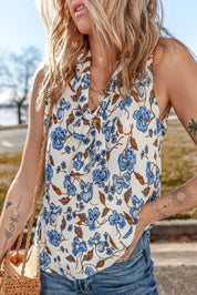 Floral Print Knotted V-Neck Tank Top