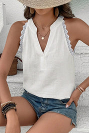 Textured Lace Cotton Sleeveless Top