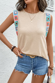 Crochet Patchwork Round Neck Tank Top