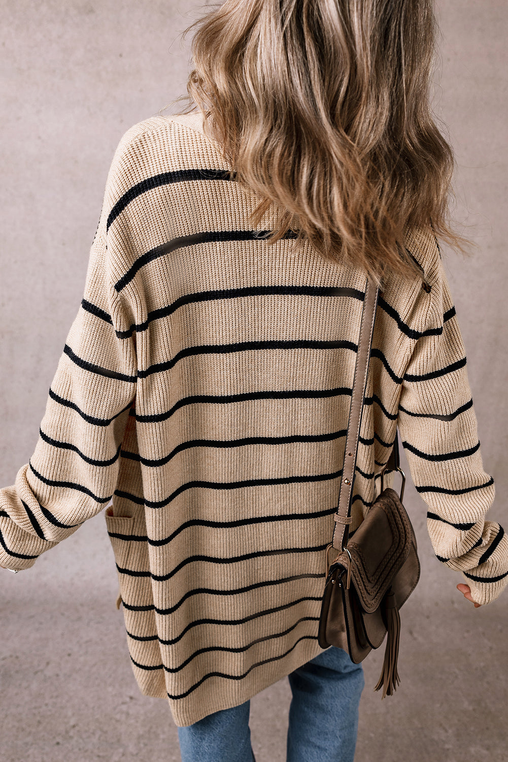 Stripe Open Cardigan with Pockets