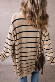 Stripe Open Cardigan with Pockets