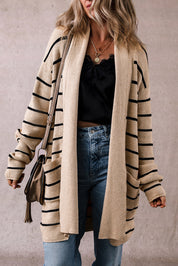 Stripe Open Cardigan with Pockets