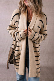 Stripe Open Cardigan with Pockets