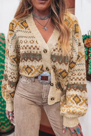 Western Pattern Knitted Cardigan Sweater