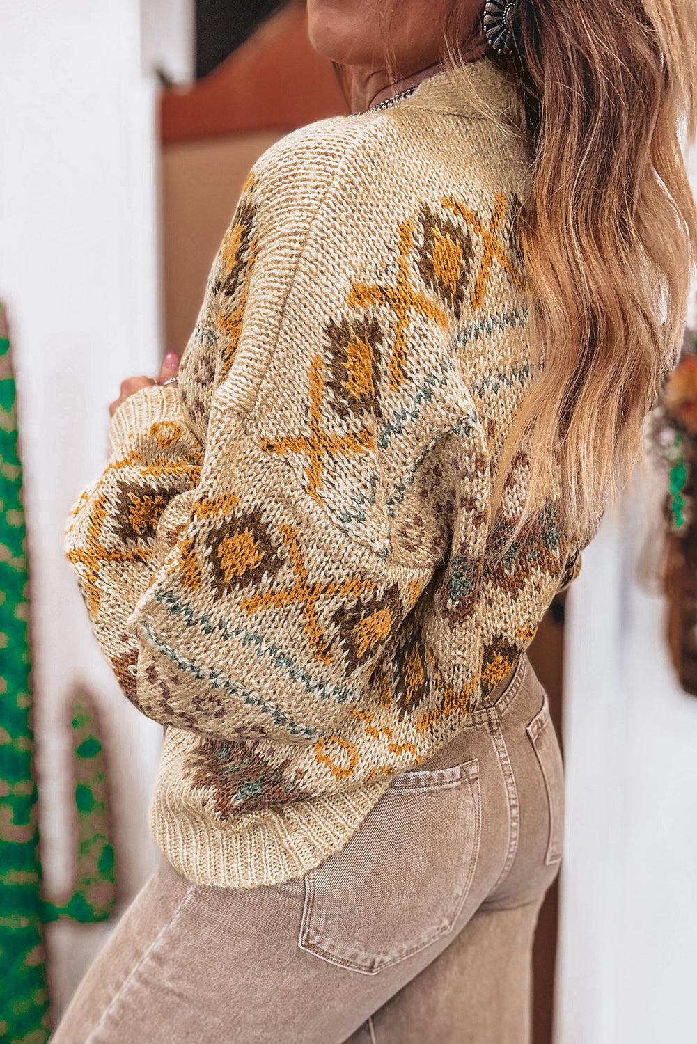 Western Pattern Knitted Cardigan Sweater