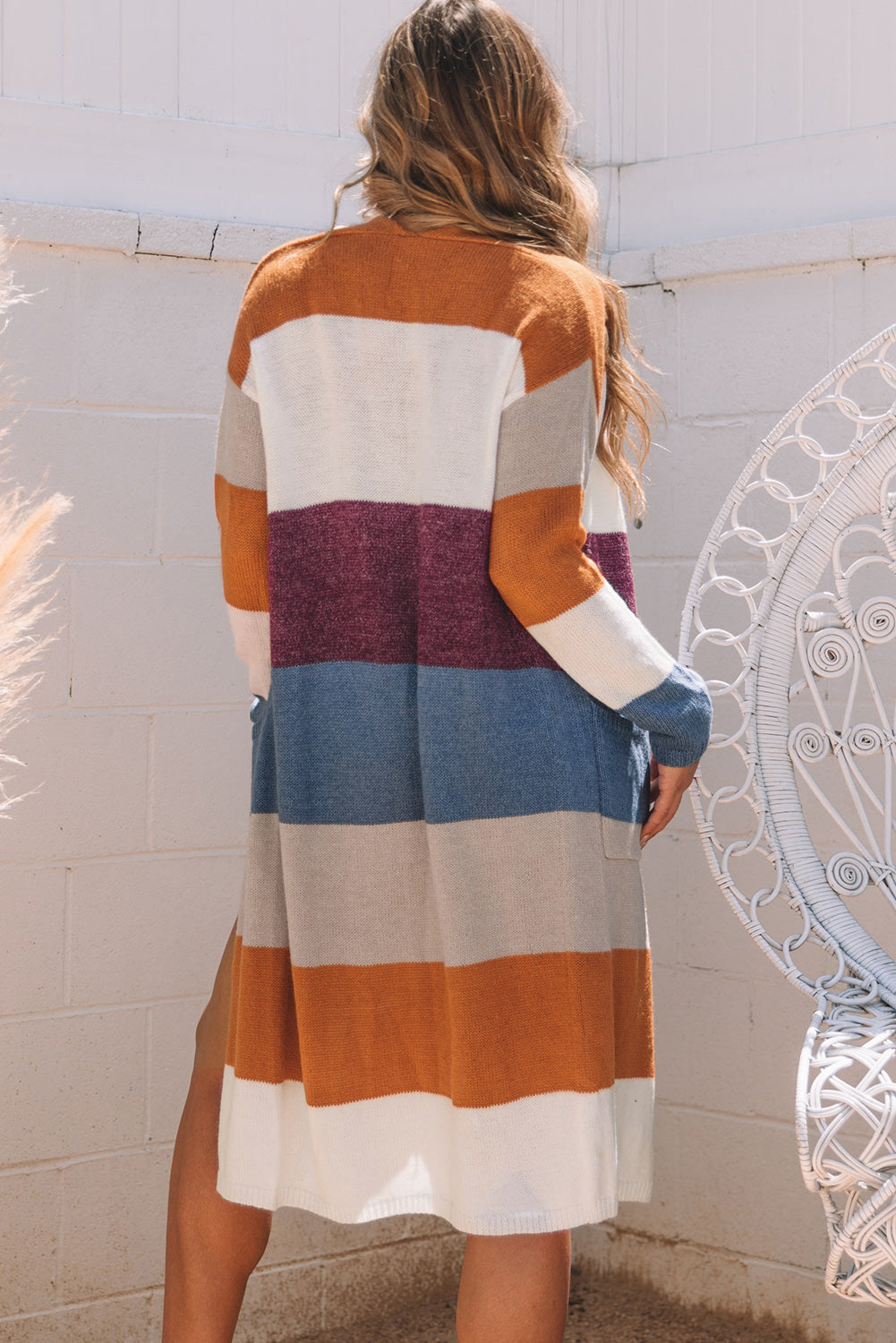 Multicolor Colorblock Long Knit Cardigan