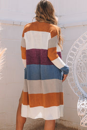 Multicolor Colorblock Long Knit Cardigan