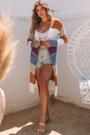 Multicolor Colorblock Long Knit Cardigan