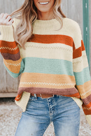 Drop-Shoulder Striped Color Block Sweater