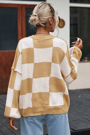 Checkered Bishop Sleeve Sweater