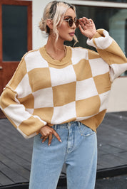 Checkered Bishop Sleeve Sweater