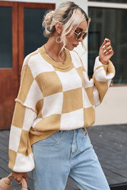 Checkered Bishop Sleeve Sweater