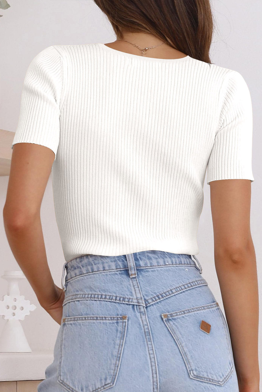 Ribbed Knit Lightweight Short Sleeve Sweater