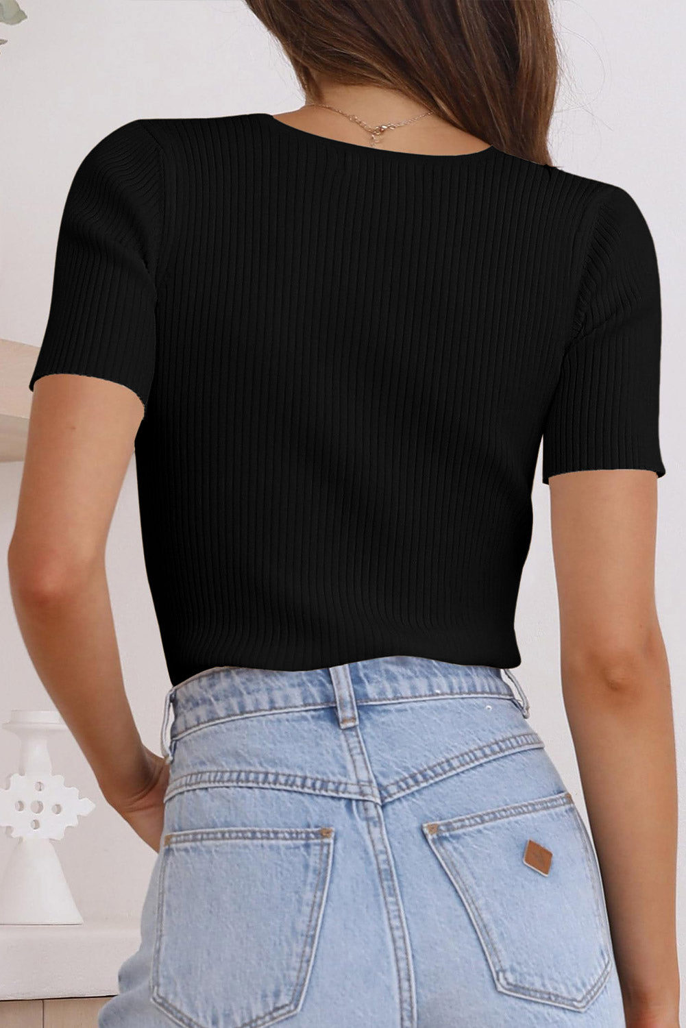 Ribbed Knit Lightweight Short Sleeve Sweater