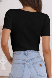 Ribbed Knit Lightweight Short Sleeve Sweater