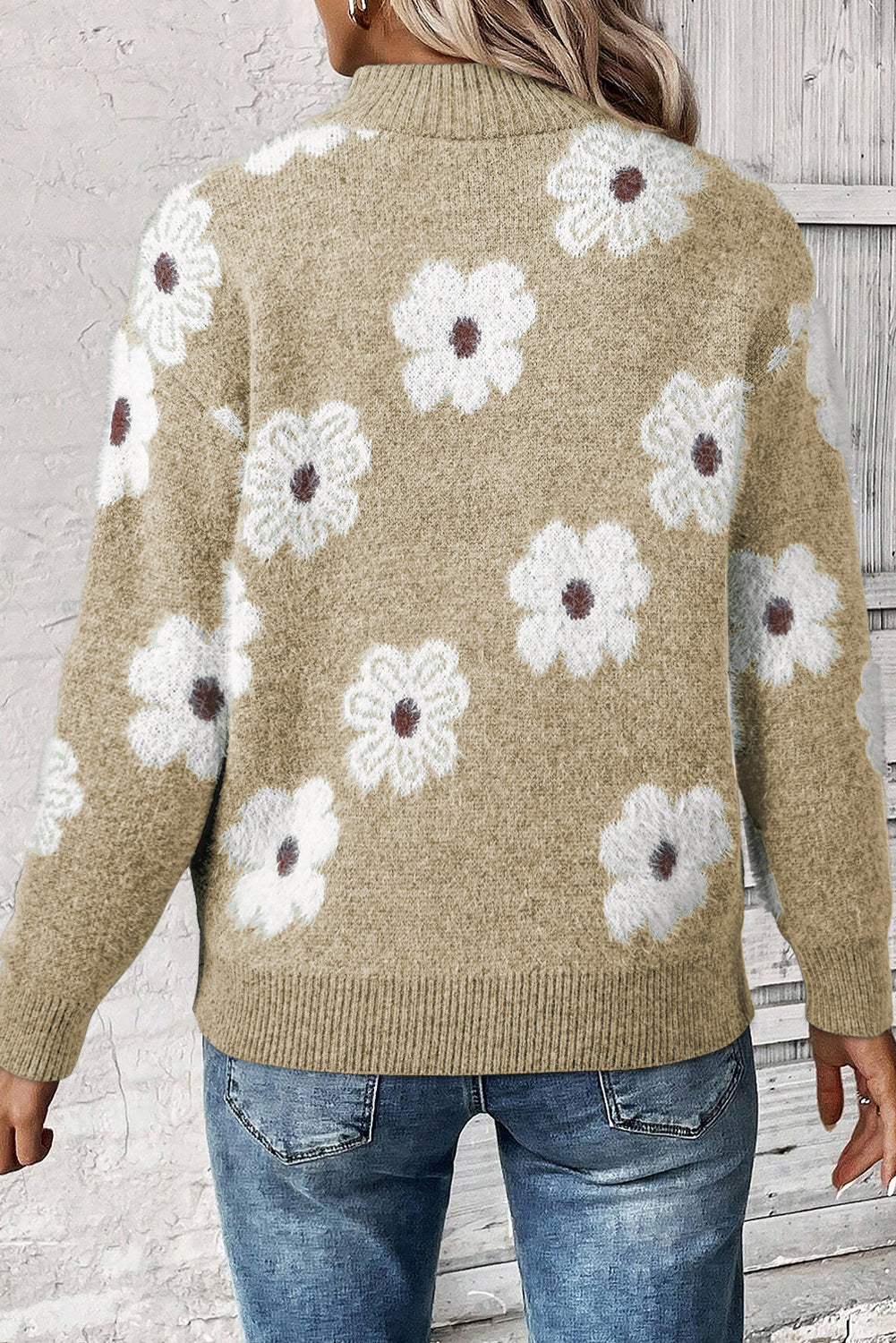Floral Quarter Zip Sweater