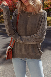 Contrast Cable Knit Sleeve Casual Sweater