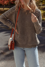 Contrast Cable Knit Sleeve Casual Sweater