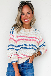 Stripe Eyelet Patterned Sweater