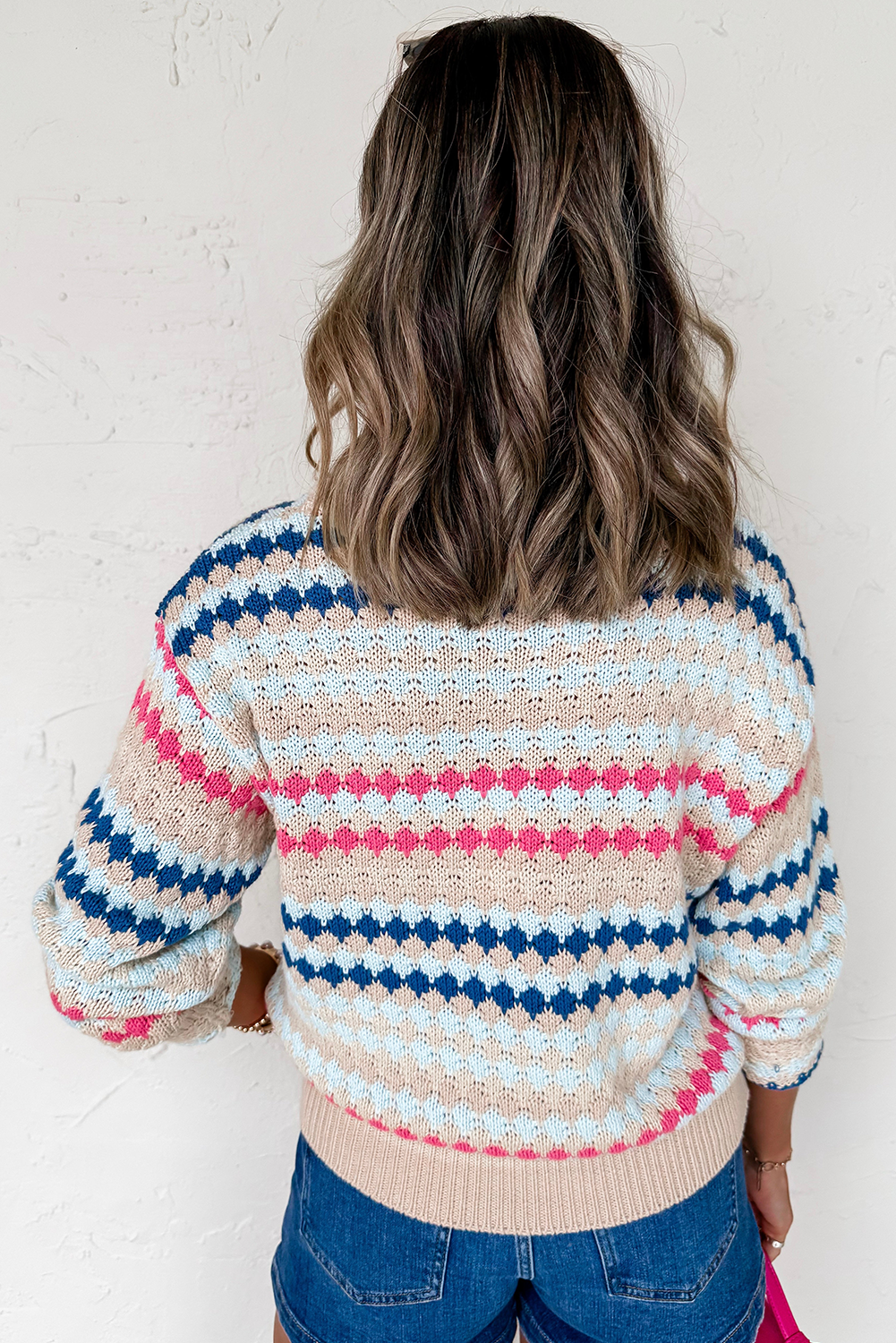 Stripe Eyelet Patterned Sweater