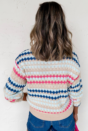 Stripe Eyelet Patterned Sweater