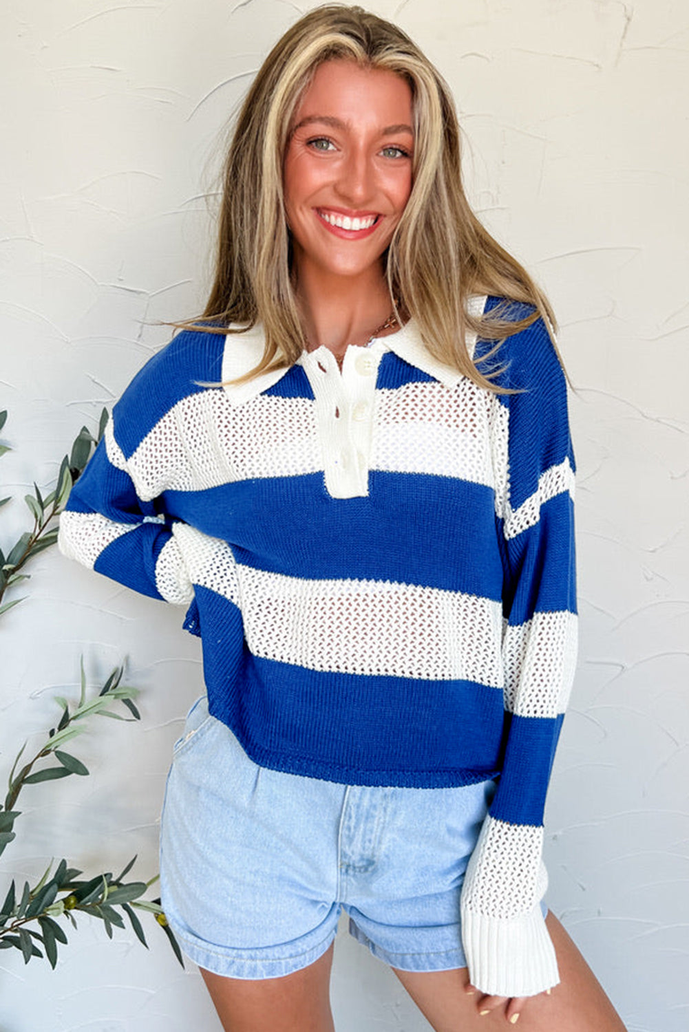Stripe Polo Crochet Sweater
