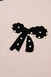 Pearl Embellished Bow Pattern Loose Sweater