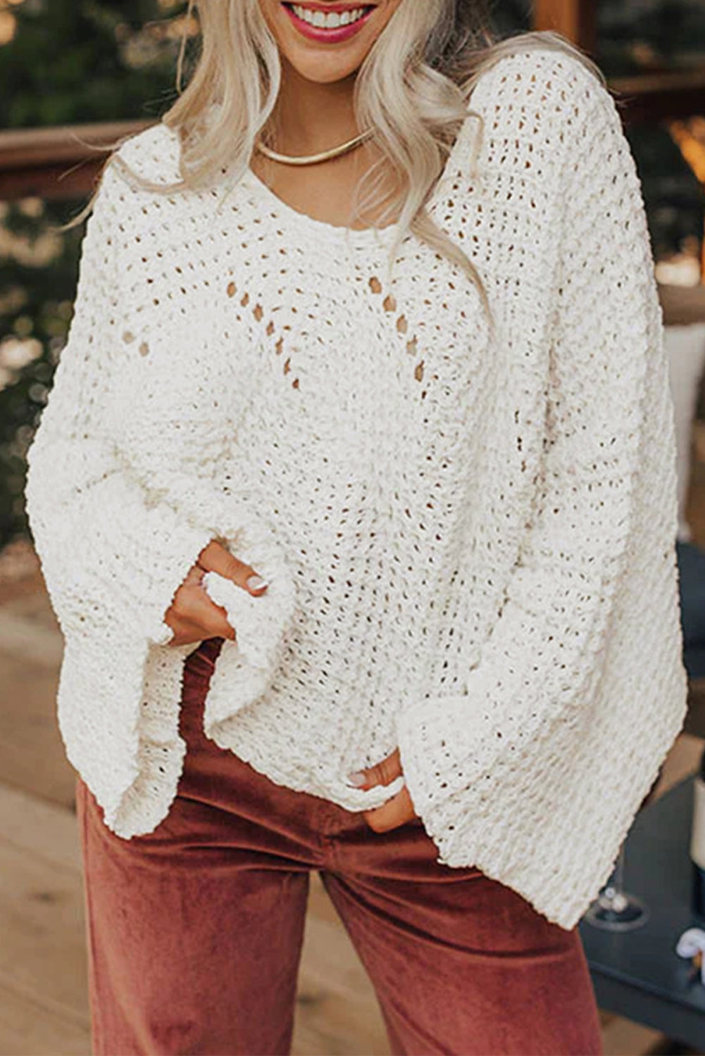 Hollowed Wide Sleeve Oversized Sweater