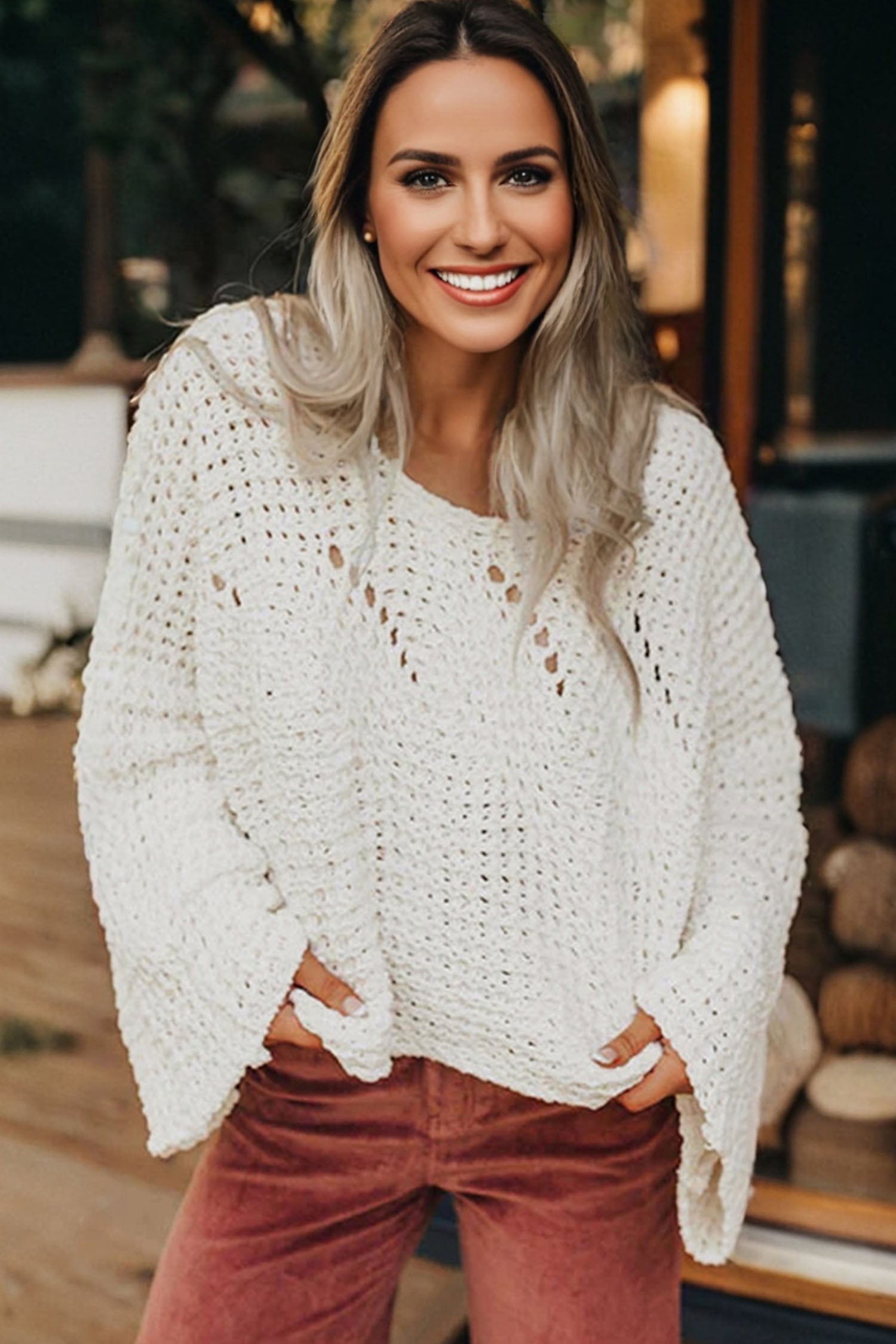 Hollowed Wide Sleeve Oversized Sweater