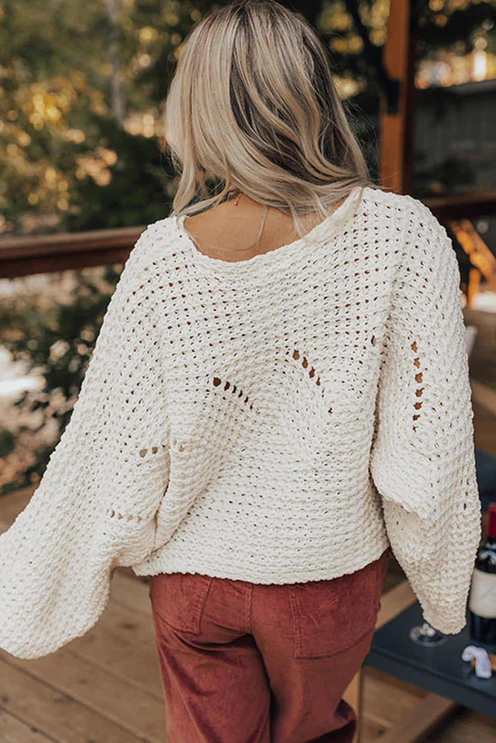 Hollowed Wide Sleeve Oversized Sweater