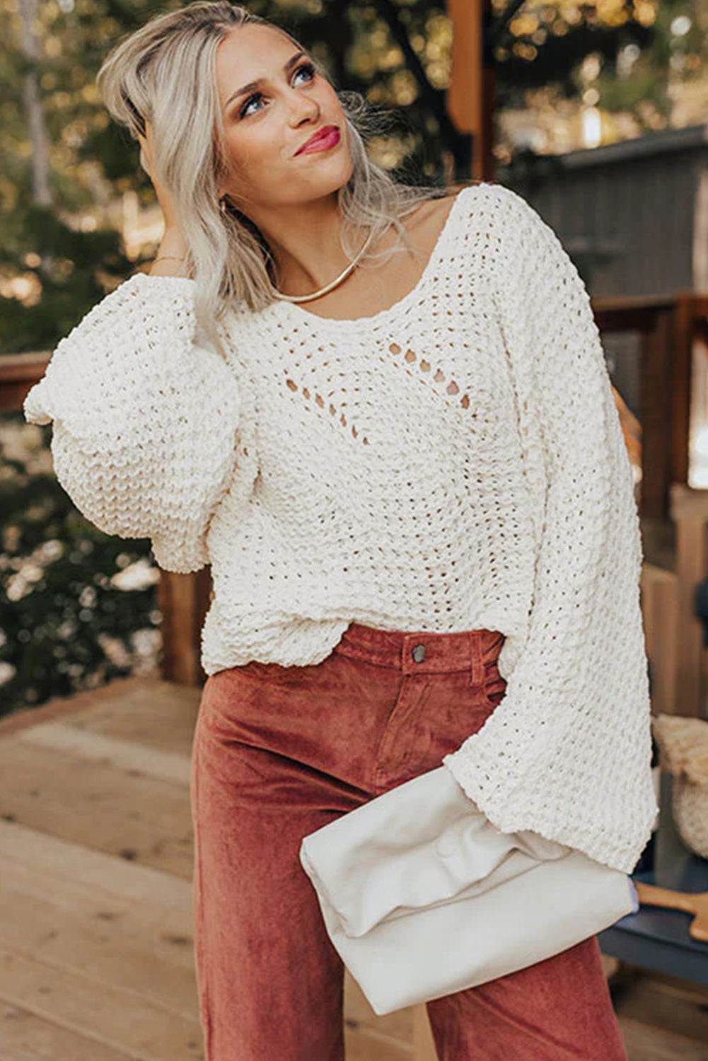Hollowed Wide Sleeve Oversized Sweater