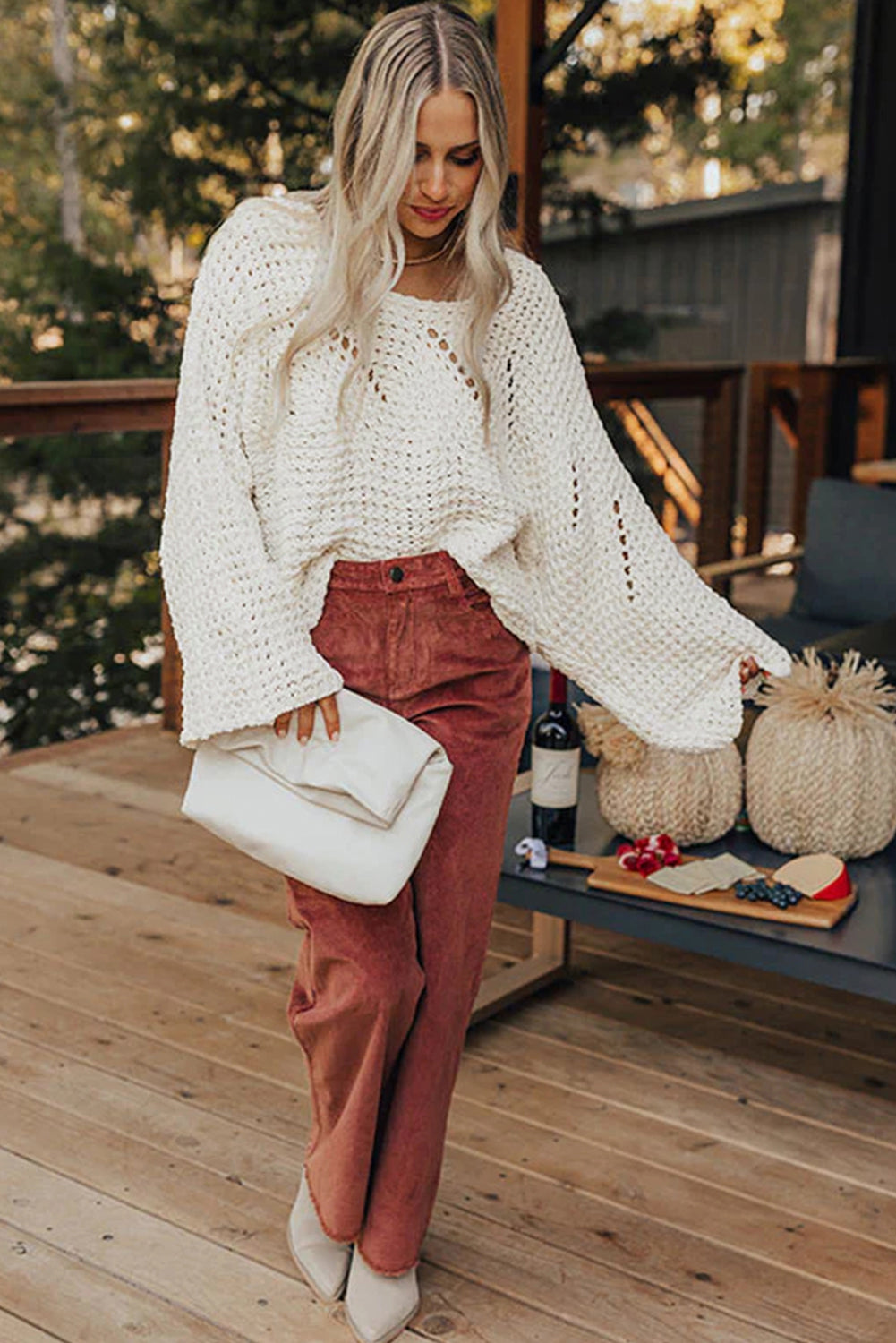 Hollowed Wide Sleeve Oversized Sweater