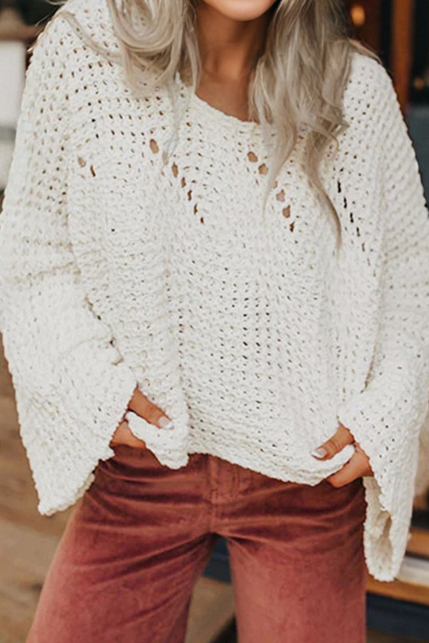 Hollowed Wide Sleeve Oversized Sweater