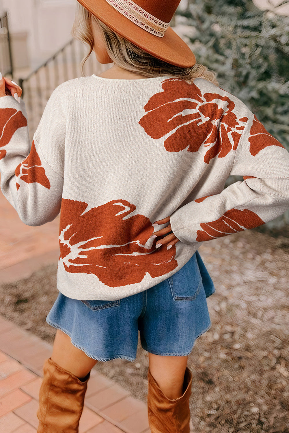 Bold Flower Wide Sleeve Sweater