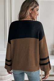 Color Block Knit Striped Sleeve Sweater