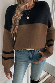 Color Block Knit Striped Sleeve Sweater