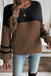 Color Block Knit Striped Sleeve Sweater