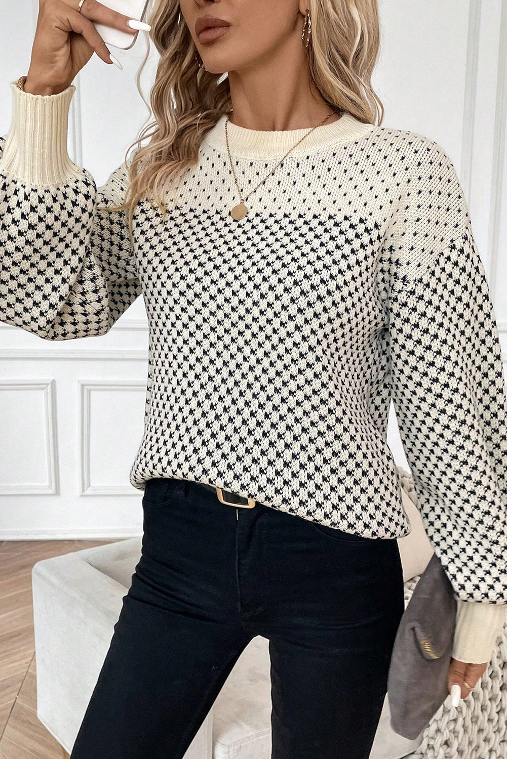 Contrast Color Pattern Sweater
