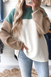 Color Block Ribbed Knit Oversized Sweater
