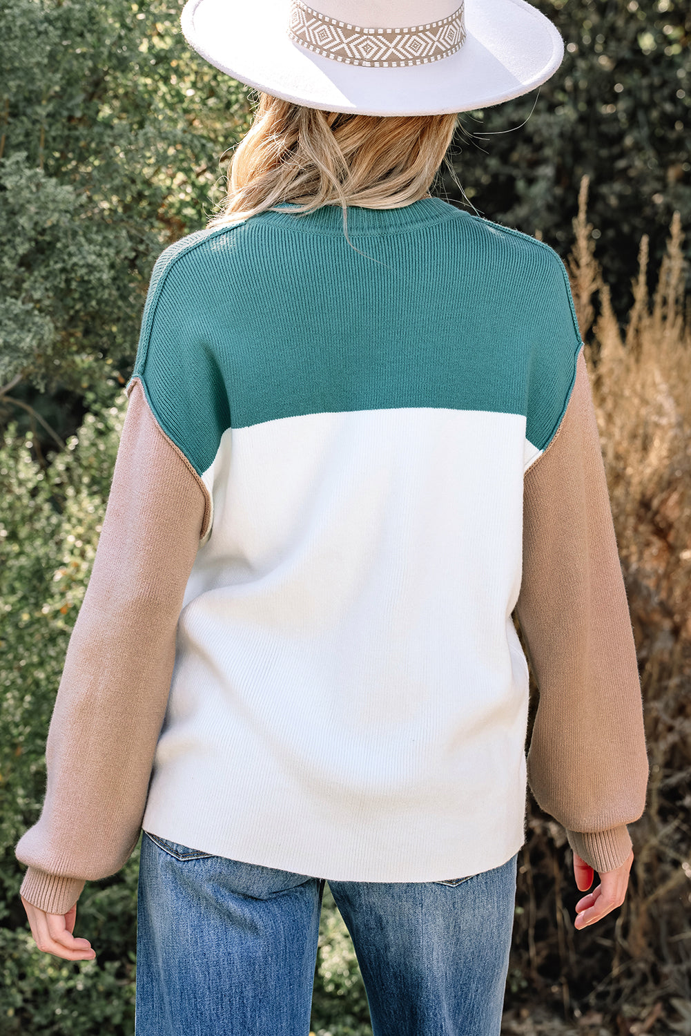 Color Block Ribbed Knit Oversized Sweater