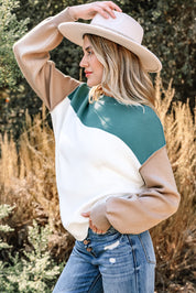 Color Block Ribbed Knit Oversized Sweater