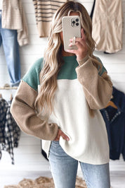 Color Block Ribbed Knit Oversized Sweater