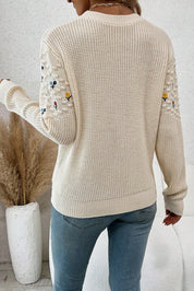 Knit Flower Embroidered Detail Sweater