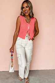 Lace-up Front V Neck Sweater Vest