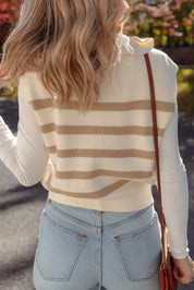 Stripe Ribbed Quarter Zip Collared Sweater Vest