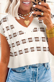 Geometric Textured Cropped Sweater Vest